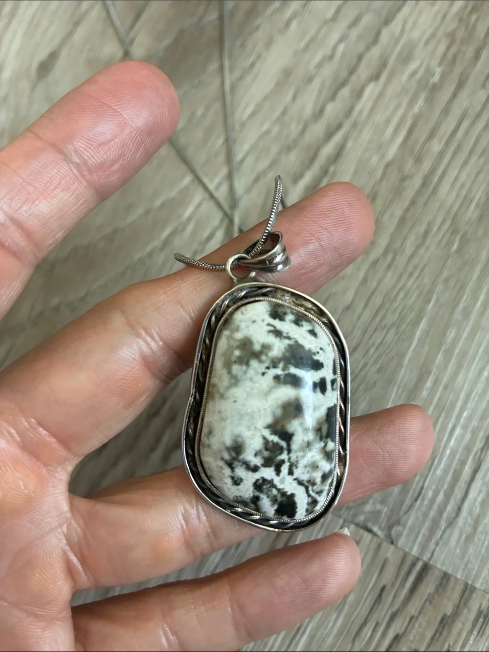 Vintage Sterling Silver White Buffalo Turquoise Artisan Pendant Necklace